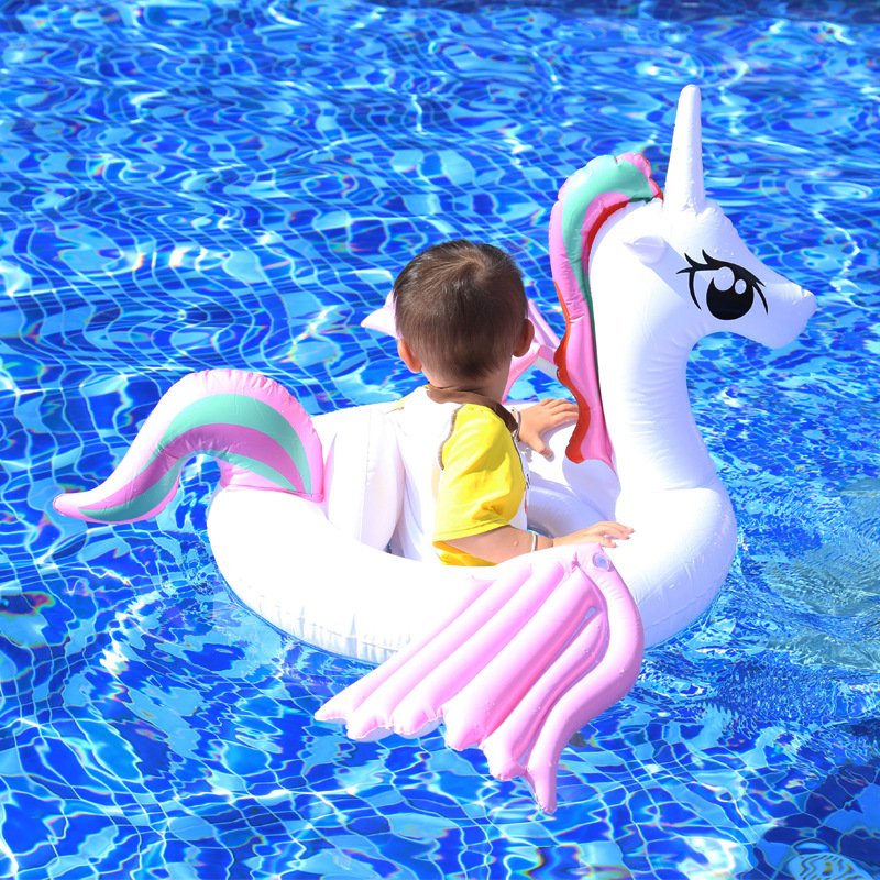 Baby Unicorn Pool Float Inflatable Pegasus Horse Swimming Seat Rainbow Design Childrens Water Toy Floating Island - 1