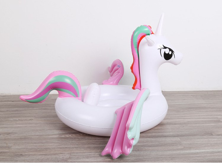 Baby Unicorn Pool Float Inflatable Pegasus Horse Swimming Seat Rainbow Design Childrens Water Toy Floating Island - 2