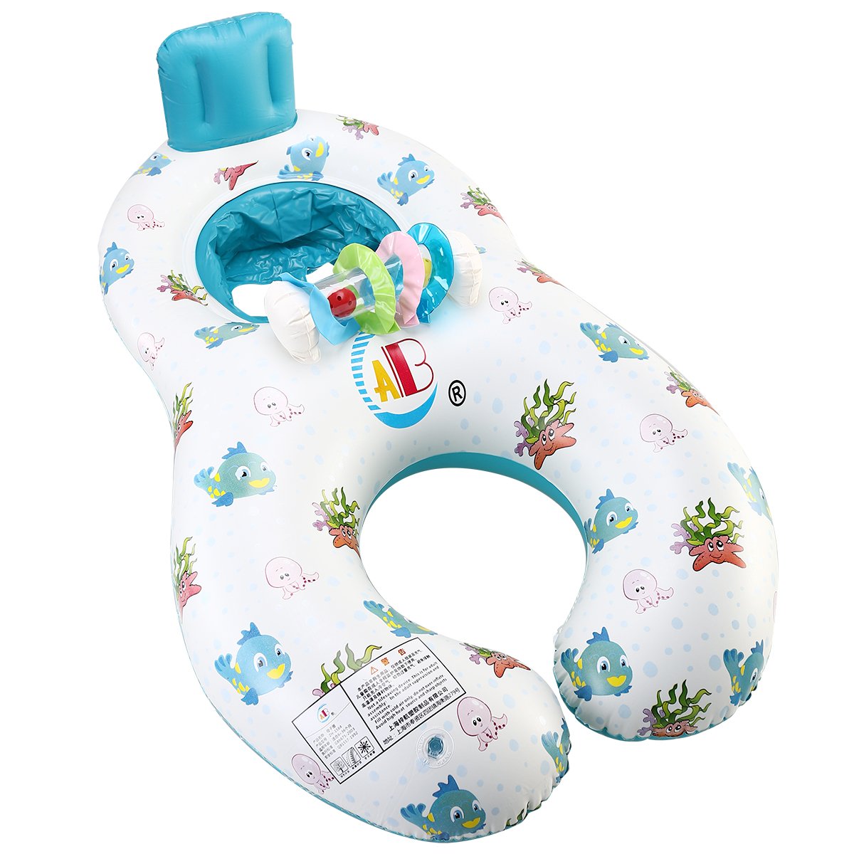 Kids Inflatable Swim Seat Ring With Safe Backrest Baby Floating Pool Chair Cartoon Pattern Design - 2