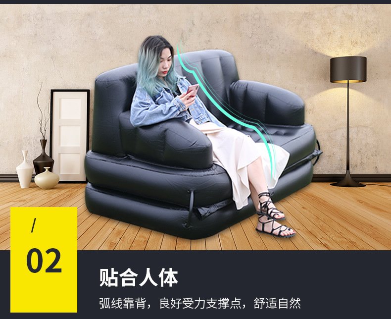 220v Black Inflatable Sofa Bed Thickened Pvc Portable Foldable Ideal For Indooroutdoor Use With Air Pump - 4