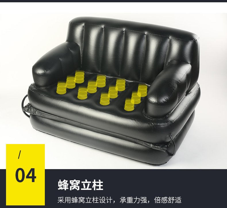 220v Black Inflatable Sofa Bed Thickened Pvc Portable Foldable Ideal For Indooroutdoor Use With Air Pump - 6