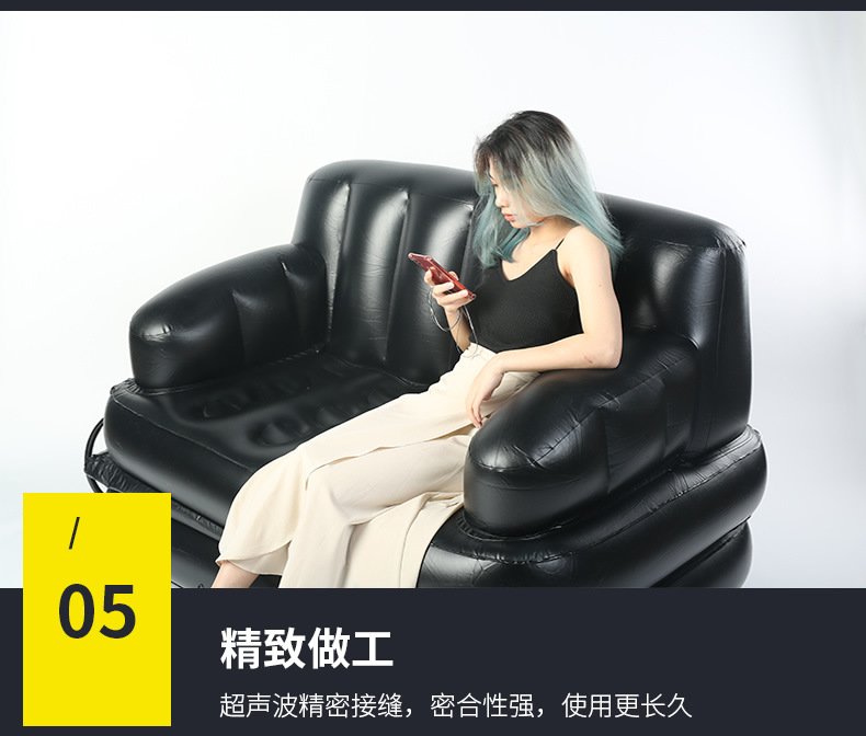 220v Black Inflatable Sofa Bed Thickened Pvc Portable Foldable Ideal For Indooroutdoor Use With Air Pump - 7