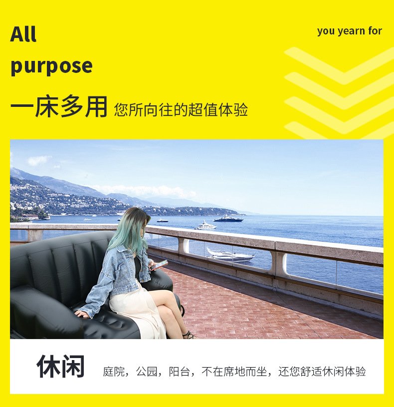 220v Black Inflatable Sofa Bed Thickened Pvc Portable Foldable Ideal For Indooroutdoor Use With Air Pump - 9