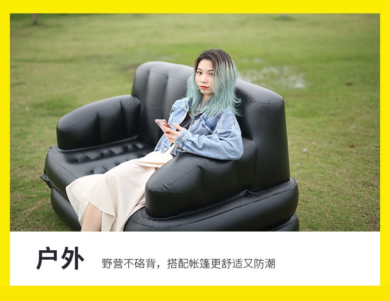 220v Black Inflatable Sofa Bed Thickened Pvc Portable Foldable Ideal For Indooroutdoor Use With Air Pump - 11