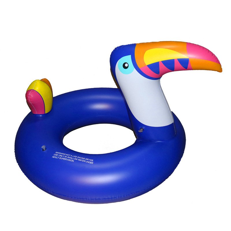 Inflatable Toucan Swimming Ring Blue Womens Beach Lounger Water Party Float Birdshaped Air Mattress Toy - 1
