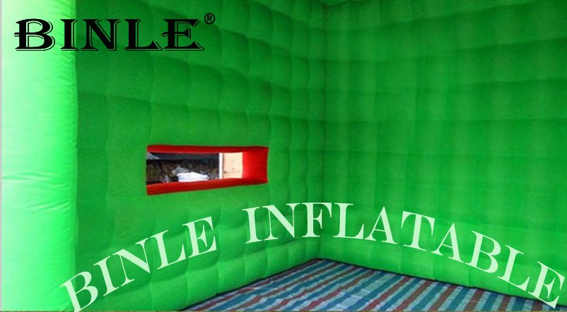 Outdoor Event 5x5m Inflatable Cube Tent Kiosk Large Green Black Square Canopy With Door For Celebrations - 2
