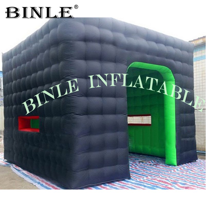 Outdoor Event 5x5m Inflatable Cube Tent Kiosk Large Green Black Square Canopy With Door For Celebrations - 3