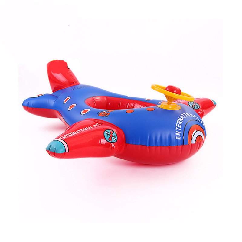 Childrens Inflatable Boat Swim Seat Thickened Large Aircraft Design Floating Circle With Steering Wheel - 1