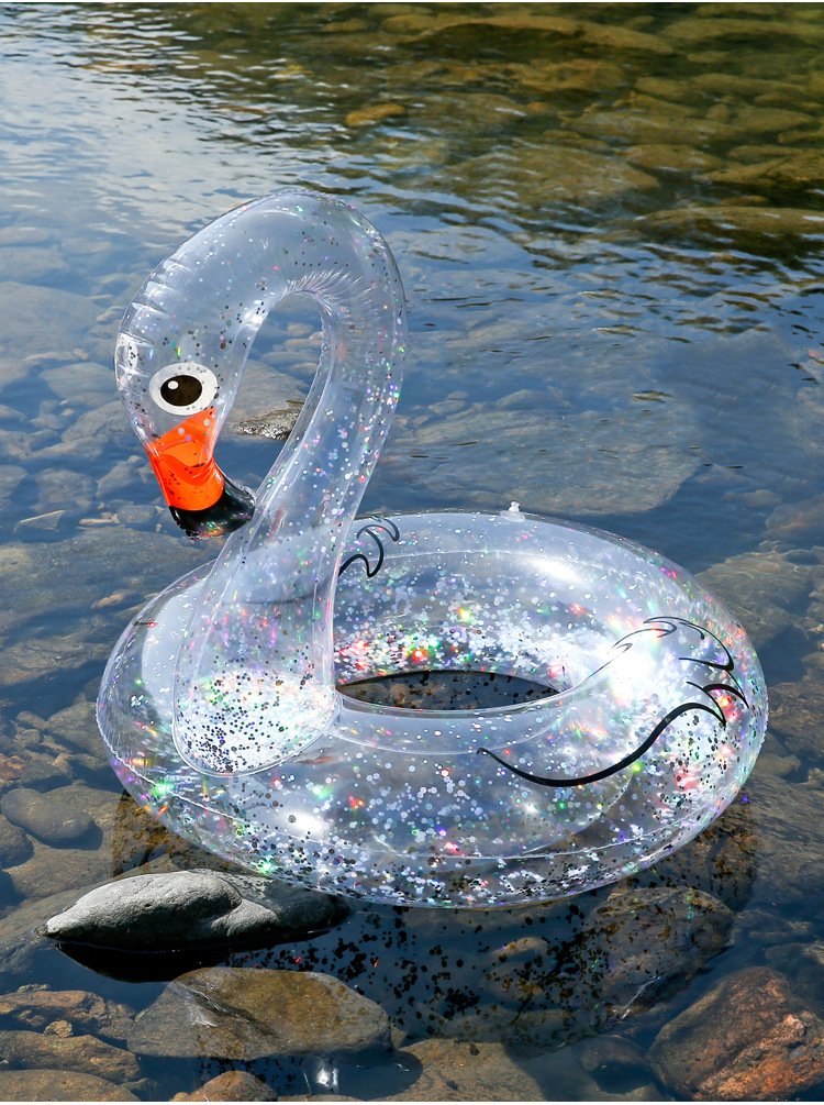 Summer Fun Inflatable Swan Swimming Circle Holographic Glitter Confetti Water Floating Island Pool Toy For Adults And Kids - 2 Summer Fun Inflatable Swan Swimming Circle Holographic Glitter Confetti Water Floating Island Pool Toy For Adults And Kids - 2