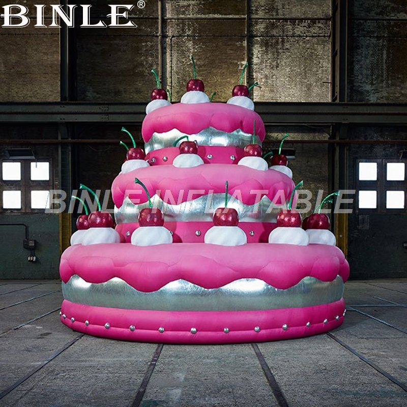 Personalized Giant Inflatable Pink Birthday Cake With Cherry Topper For Anniversary Party Decorations - 1 Personalized Giant Inflatable Pink Birthday Cake With Cherry Topper For Anniversary Party Decorations - 1