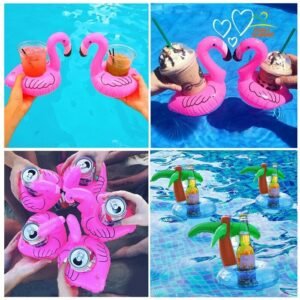 Flamingo Drink Holders 12 Pcs Palm Tree And Cup Holder Floats Inflatable Floating Coasters - 2