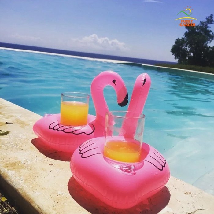12piece Set Inflatable Flamingo Palm Tree Drink Holders Floating Pool Coasters With Cup Holders - 3