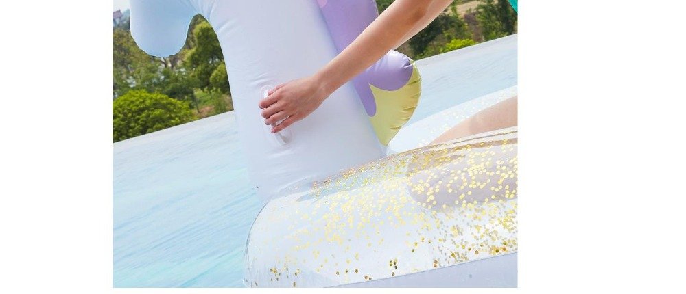 Deluxe Inflatable Unicorn Pegasus Swimming Pool Float With Sequin Crystal Ring Ideal For Water Fun Relaxation - 6