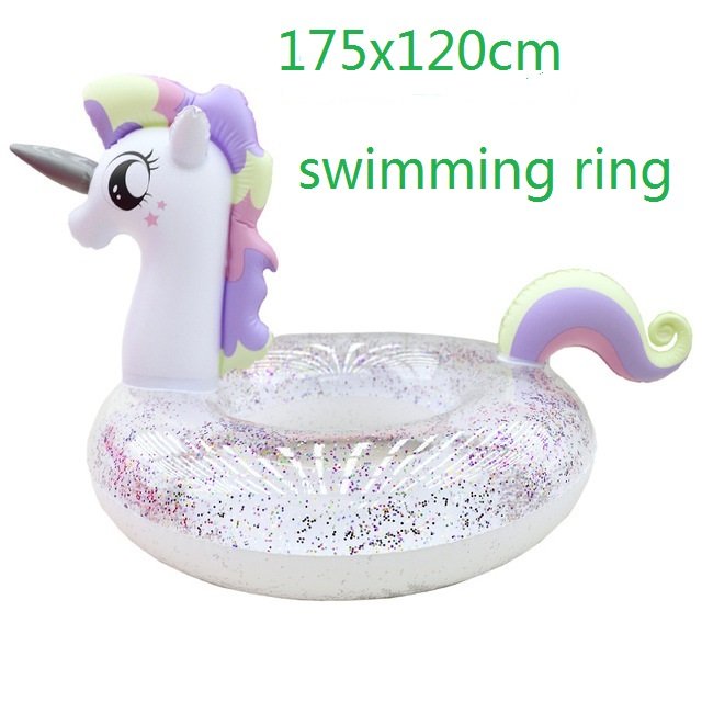 Deluxe Inflatable Unicorn Pegasus Swimming Pool Float With Sequin Crystal Ring Ideal For Water Fun Relaxation - 3