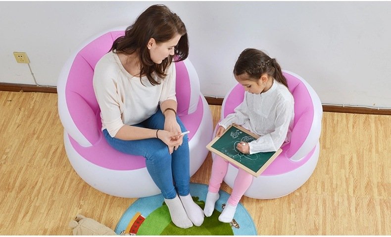 Portable Kids Flocking Inflatable Sofa Foldable Creative Lazy Couch For Childrens Bedroom Or Living Room Furniture - 4