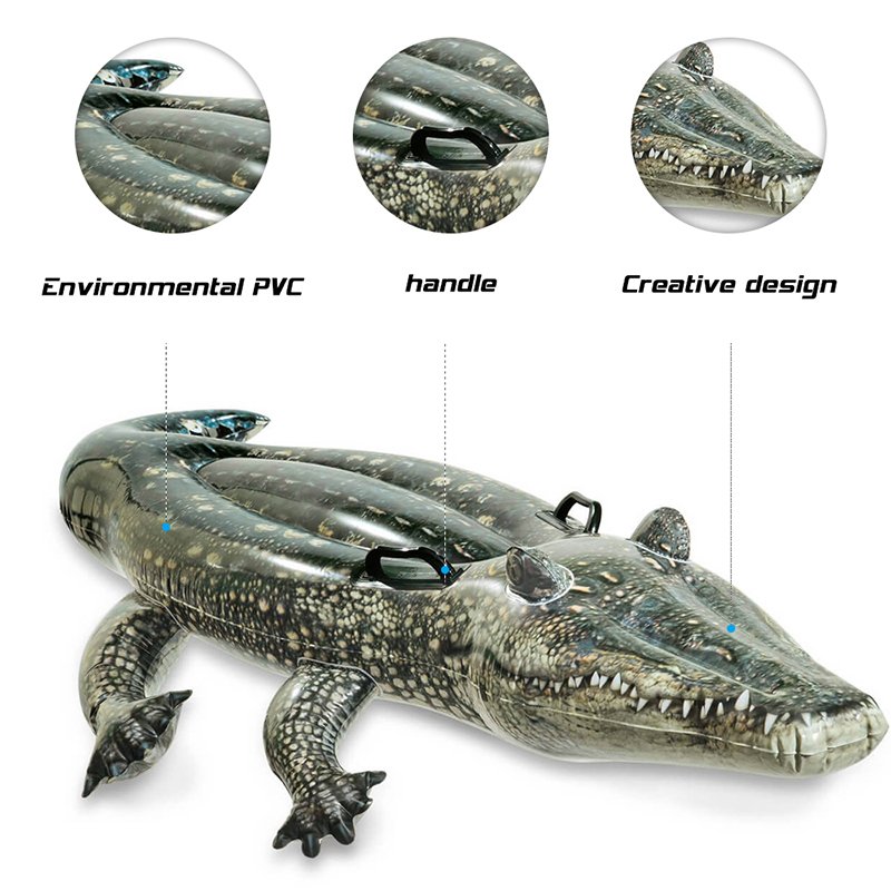 Large Inflatable Crocodile Pool Float Swimming Circle Air Mattress Water Toy For Kids Adults Beach Party Essentials - 3