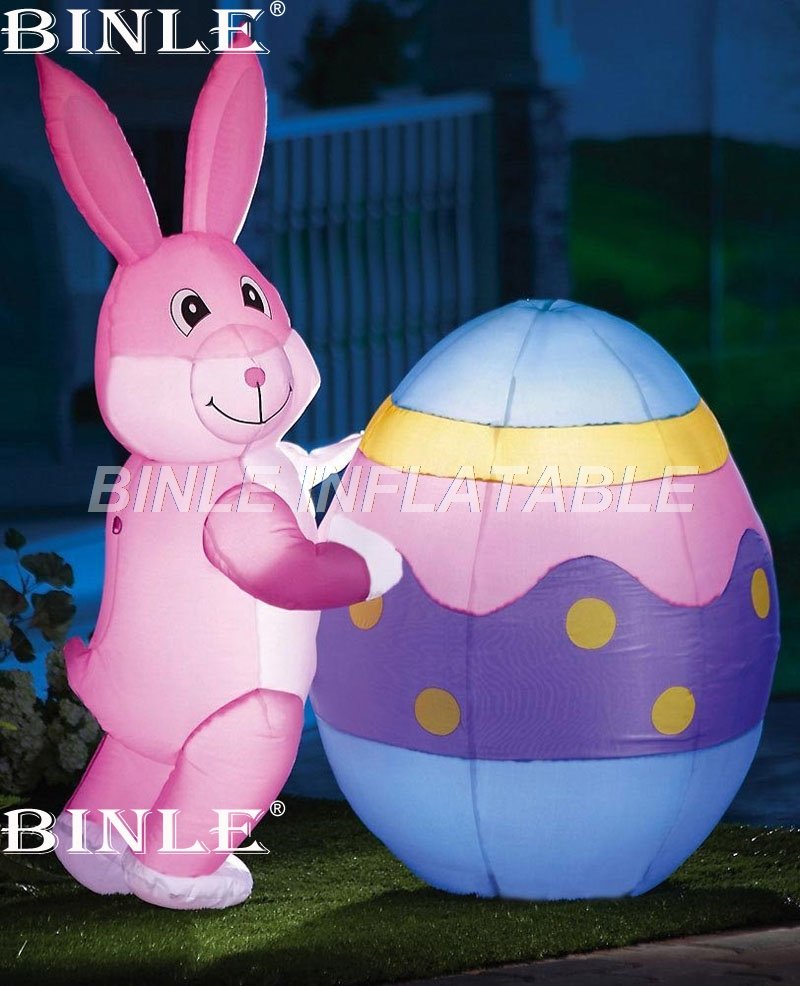 Led Illuminated Giant Inflatable Easter Bunny With Egg Outdoor Yard Decoration Charming Holiday Display - 1