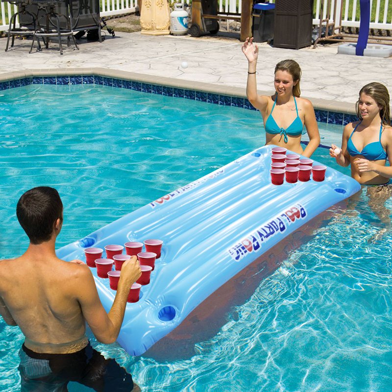 24cup Inflatable Beer Pong Table Pool Float Air Mattress Summer Water Party Lounge Ice Bucket Cooler Durable Pvc Material - 6