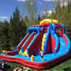 Giant Pvc Commercial Summer Game Inflatable Bouncing Water Slide Pool With Blowers