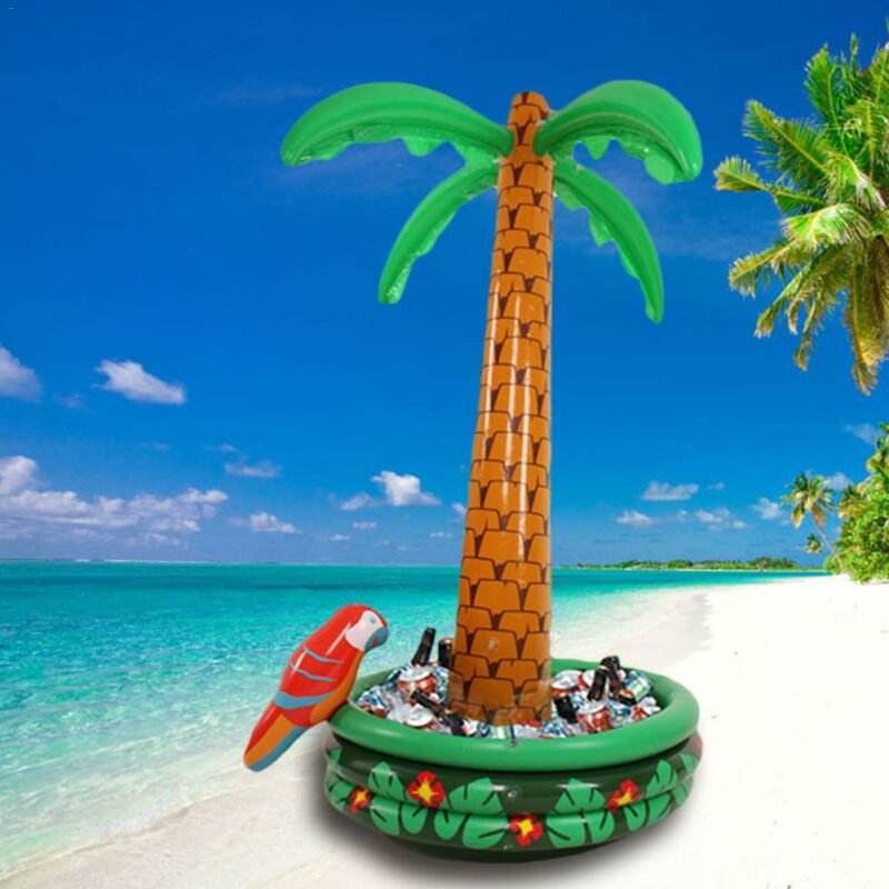 Inflatable Beer Drinks Ice Bucket Pool Air Palm Tree Shape Bar Tray Beach Party Activities Decoration Drink Holder 4