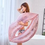 Inflatable Sequins Lips Swimming Ring Adult Women Rose Gold Mouth Pool Float Red Circle Child Lifebuoy