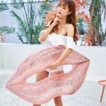 Inflatable Sequins Lips Swimming Ring Adult Women Rose Gold Mouth Pool Float Red Circle Child Lifebuoy - 5