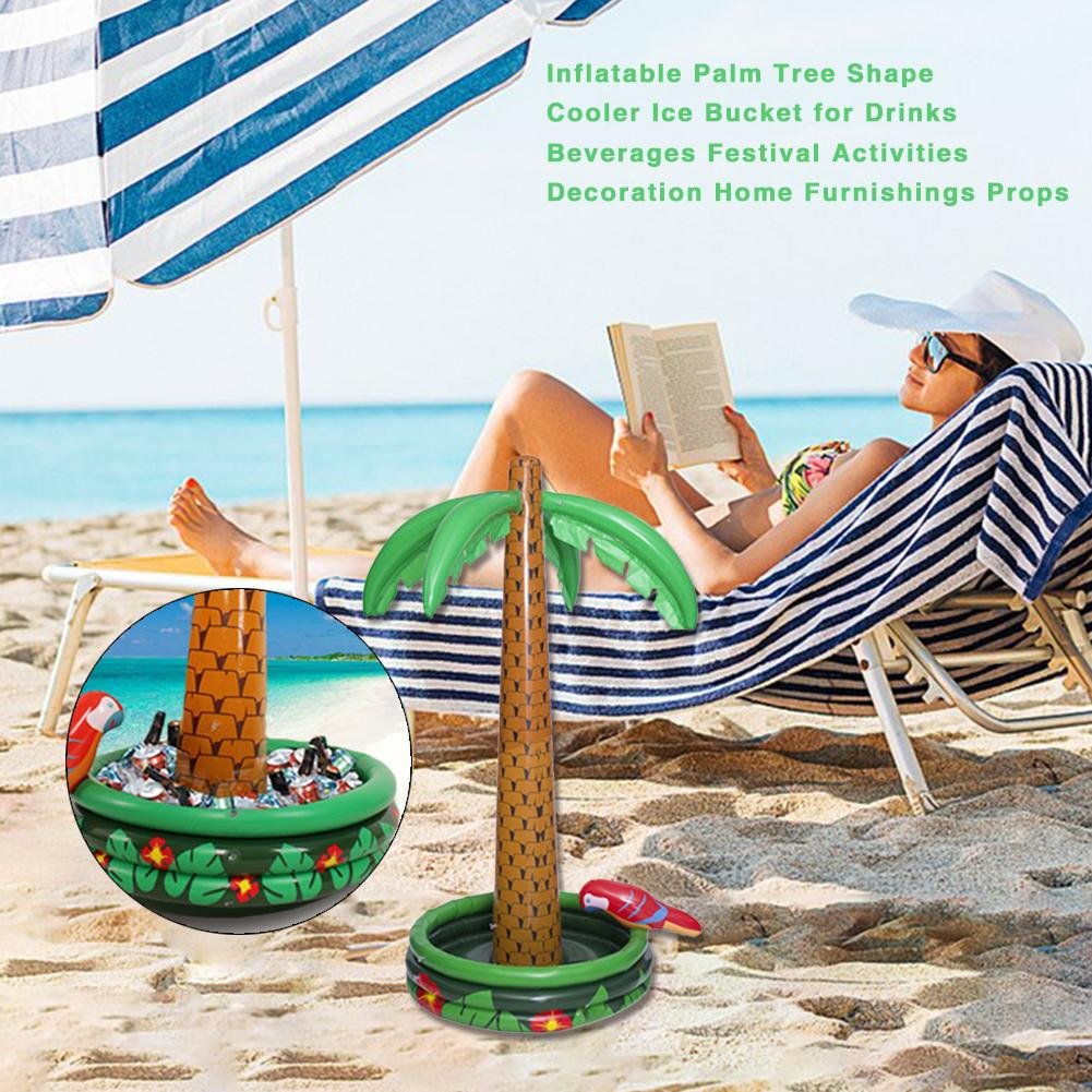 Palm Tree Shaped Inflatable Drinks Holder Ice Bucket Pool Bar Tray For Beach Party Activities 4 Pack - 10