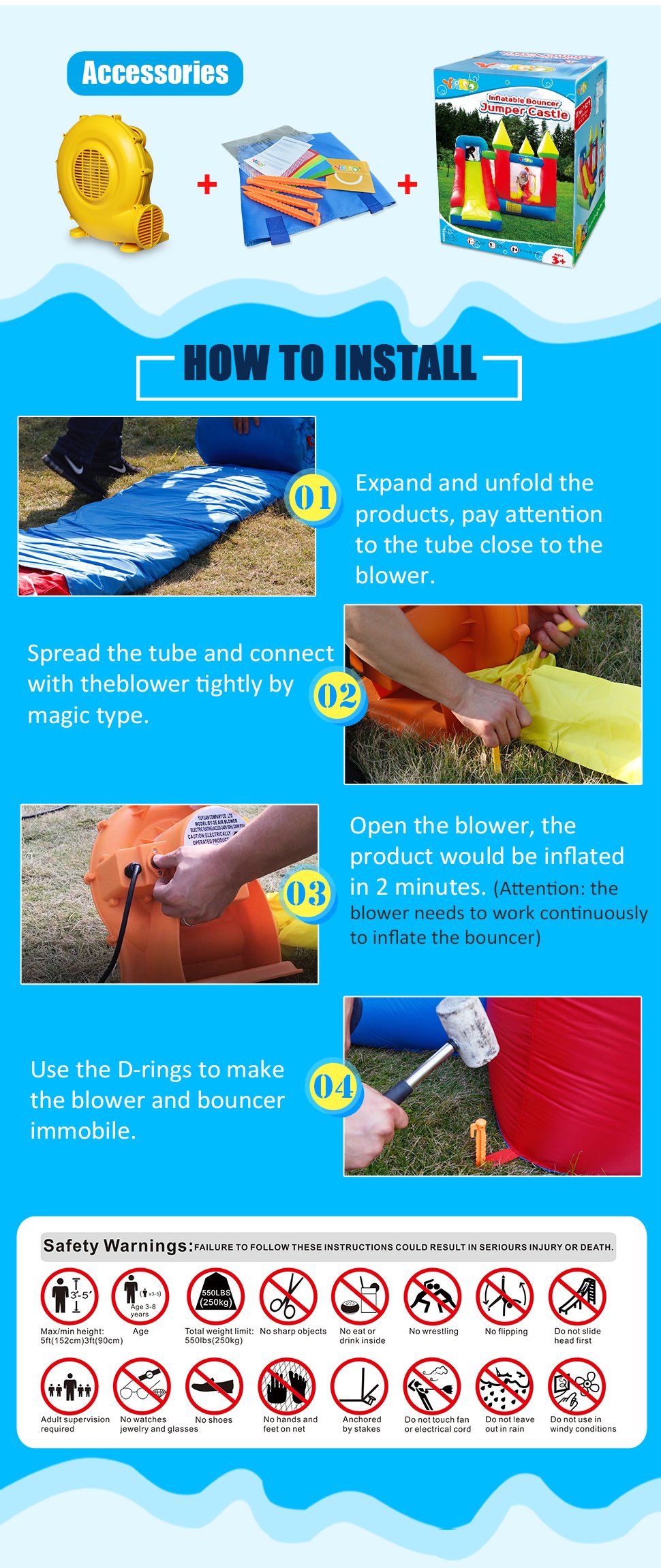 Kids Inflatable Bounce House Castle With Slide 35x3x27m Durable Pvc Oxford Christmas Gift Indooroutdoor Trampoline - 2