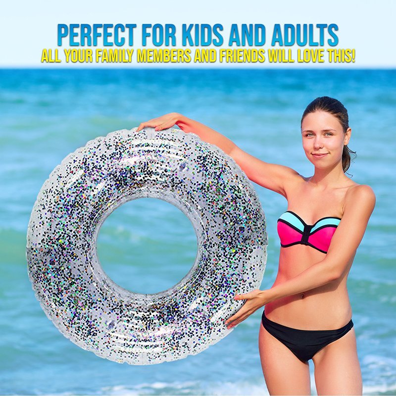 Gold Sequin Inflatable Glitter Swim Ring Holographic Beach Party Water Toy Trending Swimming Raft - 6 Gold Sequin Inflatable Glitter Swim Ring Holographic Beach Party Water Toy Trending Swimming Raft - 6