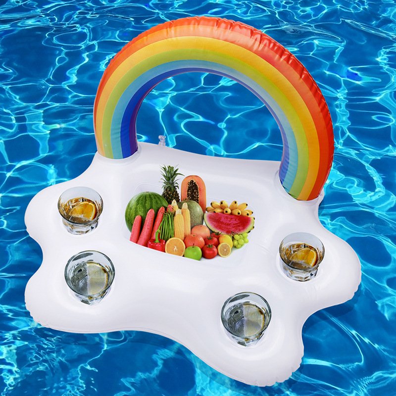 Rainbow Cloud Inflatable Plate And Drink Holder For Pool Parties Ice Bar Water Float Beer And Coke Cup Tray - 2