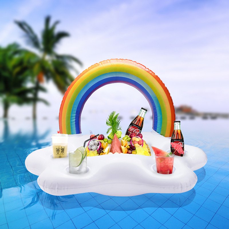 Rainbow Cloud Inflatable Plate And Drink Holder For Pool Parties Ice Bar Water Float Beer And Coke Cup Tray - 3