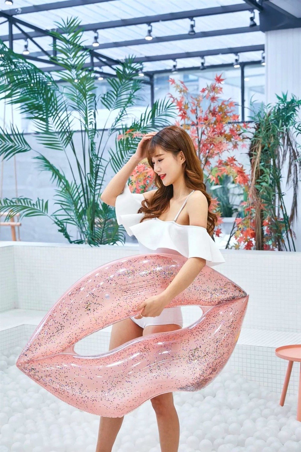 Rose Gold Sequin Lips Inflatable Adult Pool Float Red Lifebuoy Swimming Ring For Women And Children - 8
