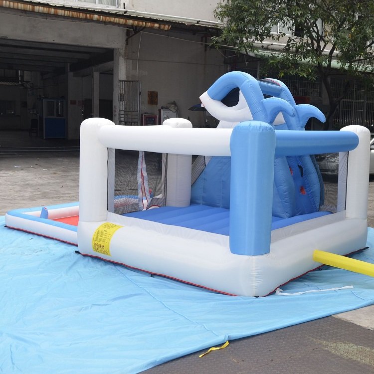 Childrens Inflatable Shark Bounce House With Water Slide Jumping Castle Blower And Pool - 5 Childrens Inflatable Shark Bounce House With Water Slide Jumping Castle Blower And Pool - 5