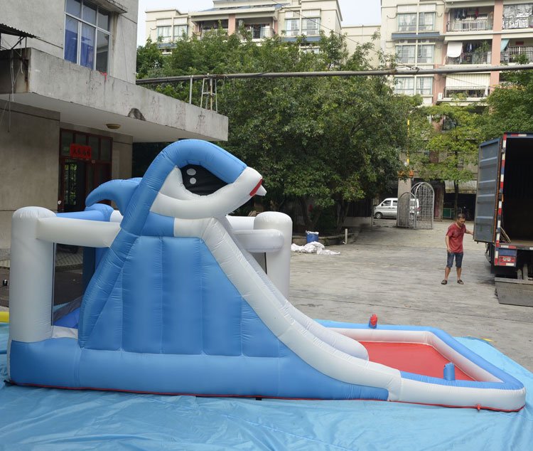 Childrens Inflatable Shark Bounce House With Water Slide Jumping Castle Blower And Pool - 3 Childrens Inflatable Shark Bounce House With Water Slide Jumping Castle Blower And Pool - 3