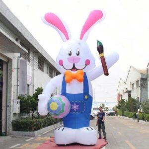 Protable Balloon 6mh Inflatable Rabbit Holding Brush Egg Custom Made Decorating Advert