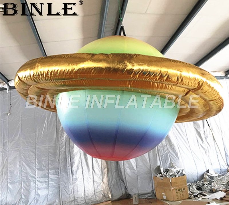 Ledlit Giant Inflatable Saturn Balloon Nine Planets Solar System Rainbow Color Party Decoration - 3