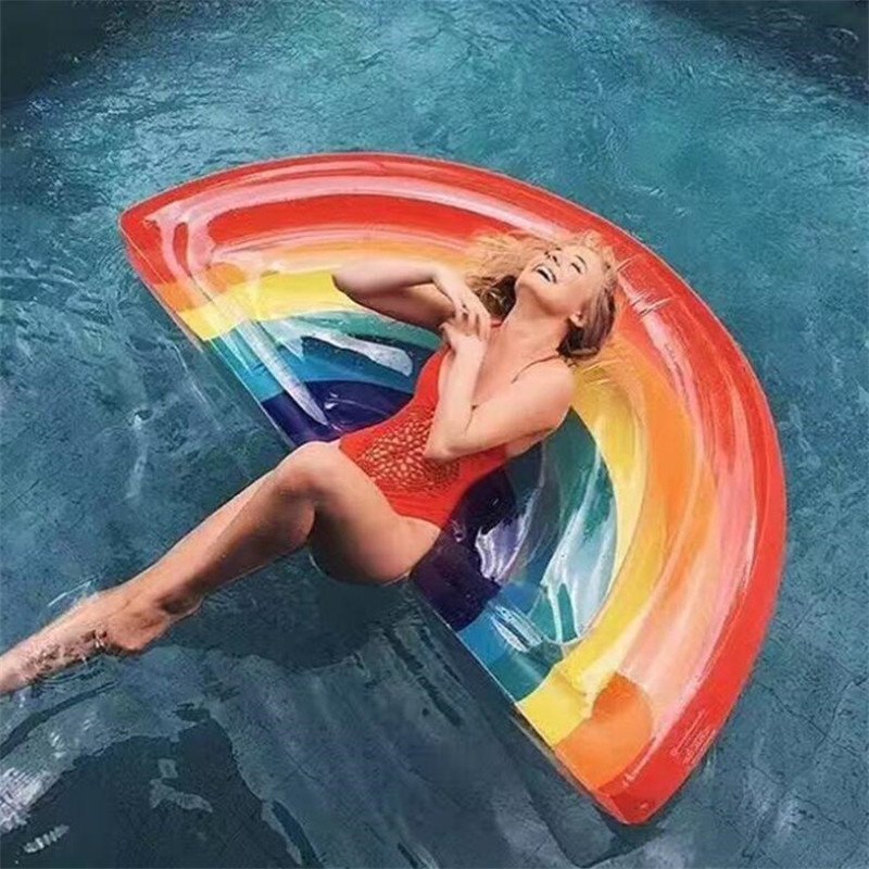 Summer Rainbow Inflatable Pool Float Water Raft Chair Fun Holiday Party Swimming Toy - 2