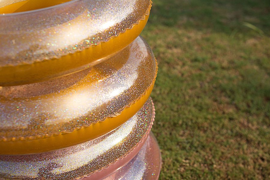 Adult Inflatable Pool Float Ring Sparkling Rose Gold Bling Yellow Round Swim Ring With Handles Sr10 - 4