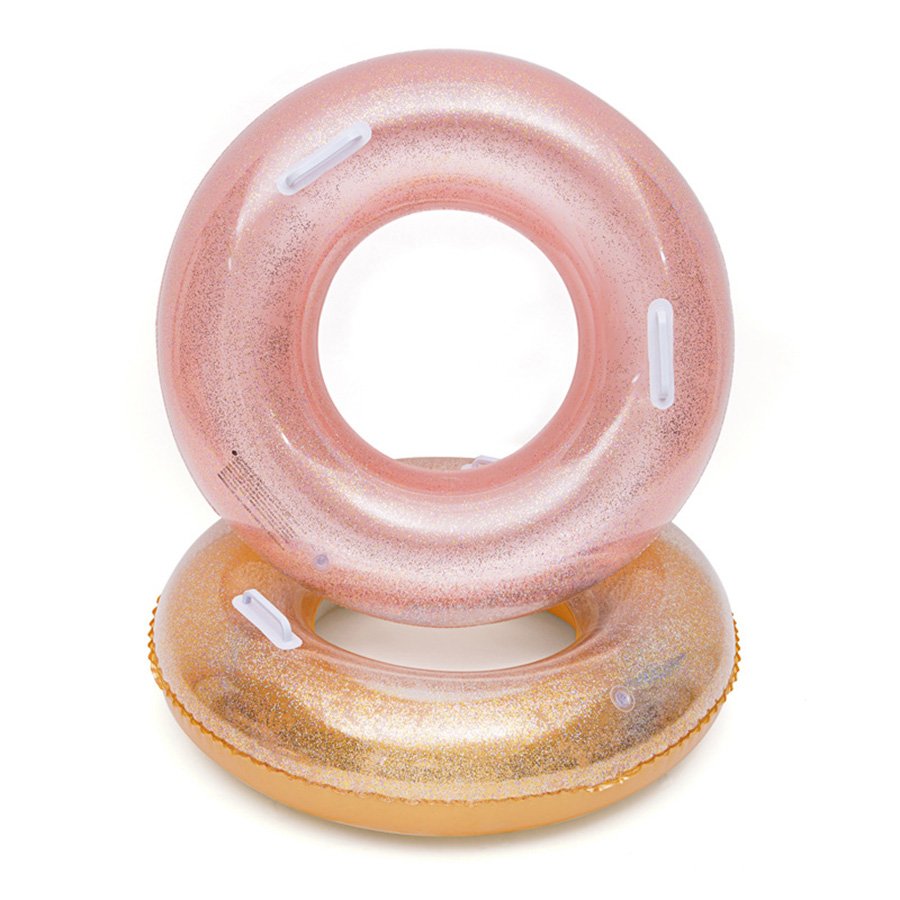 Adult Inflatable Pool Float Ring Sparkling Rose Gold Bling Yellow Round Swim Ring With Handles Sr10 - 7