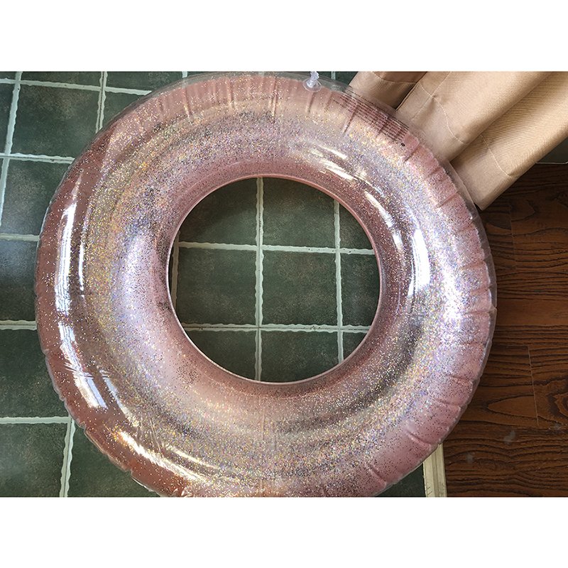 Adult Inflatable Pool Float Ring Sparkling Rose Gold Bling Yellow Round Swim Ring With Handles Sr10 - 9