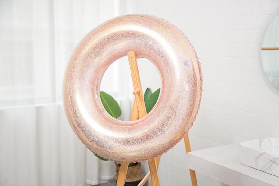 Adult Inflatable Pool Float Ring Sparkling Rose Gold Bling Yellow Round Swim Ring With Handles Sr10 - 1