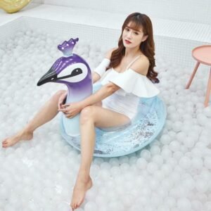 Sequins Peacock Inflatable Swimming Ring Water Circle Lovely Pool - 2