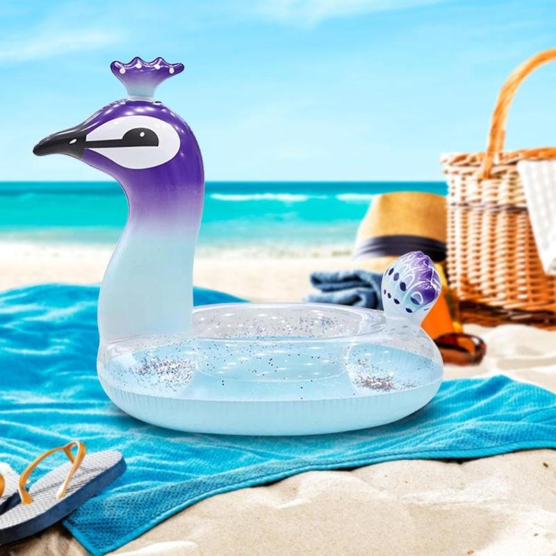 Deluxe Peacock Sequin Inflatable Swimming Ring Water Float Pool Toy Summer Fun Relaxation Accessory - 2
