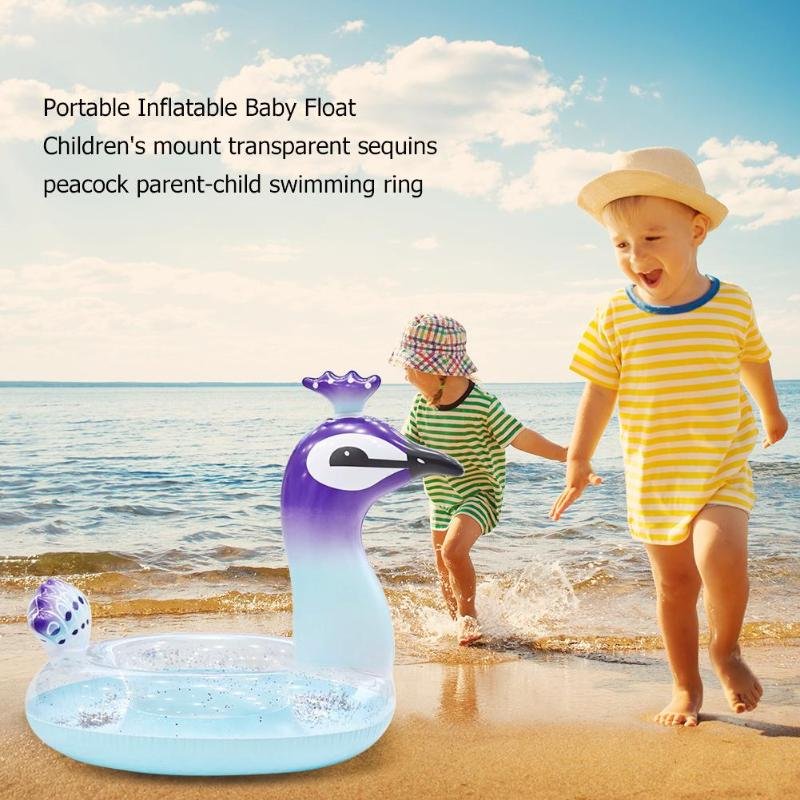 Deluxe Peacock Sequin Inflatable Swimming Ring Water Float Pool Toy Summer Fun Relaxation Accessory - 3