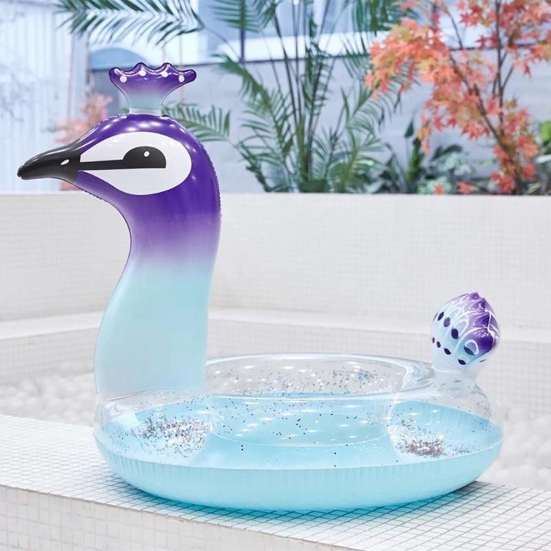 Deluxe Peacock Sequin Inflatable Swimming Ring Water Float Pool Toy Summer Fun Relaxation Accessory - 5