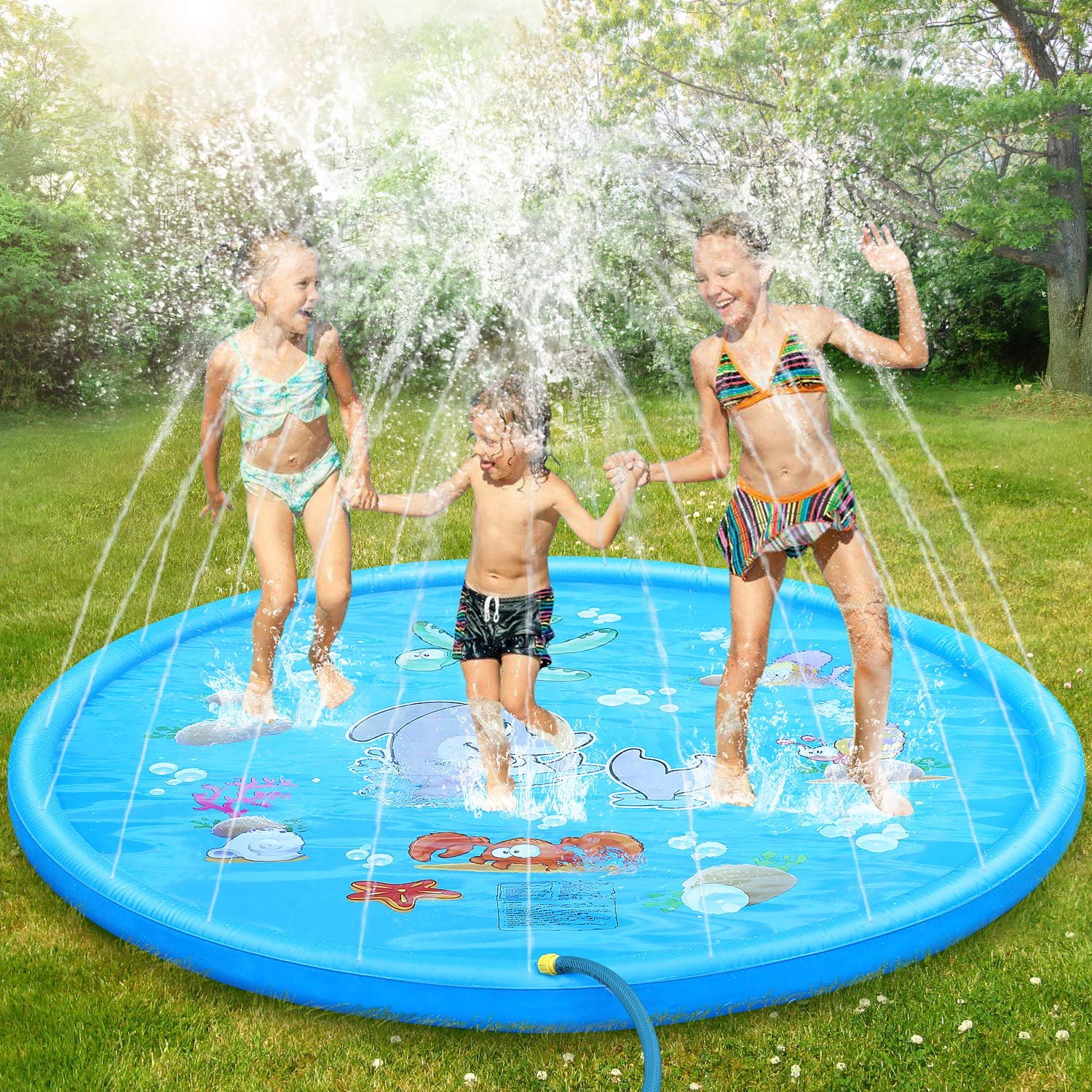Splash Pad Sprinkle Play Mat For Kids Fun Summer Outdoor Party Water Toy Extra Large Sprinkler Pool