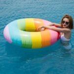 Tropical Palm Tube Float 115cm Giant Rainbow Inflatable Swimming Ring Pool Floating Water Party Toy - 5