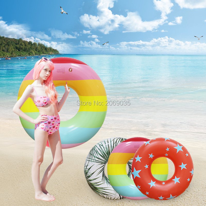 Giant 115cm Rainbow Tropical Palm Tube Inflatable Pool Float Water Party Swimming Ring Fun Outdoor Water Toy - 7