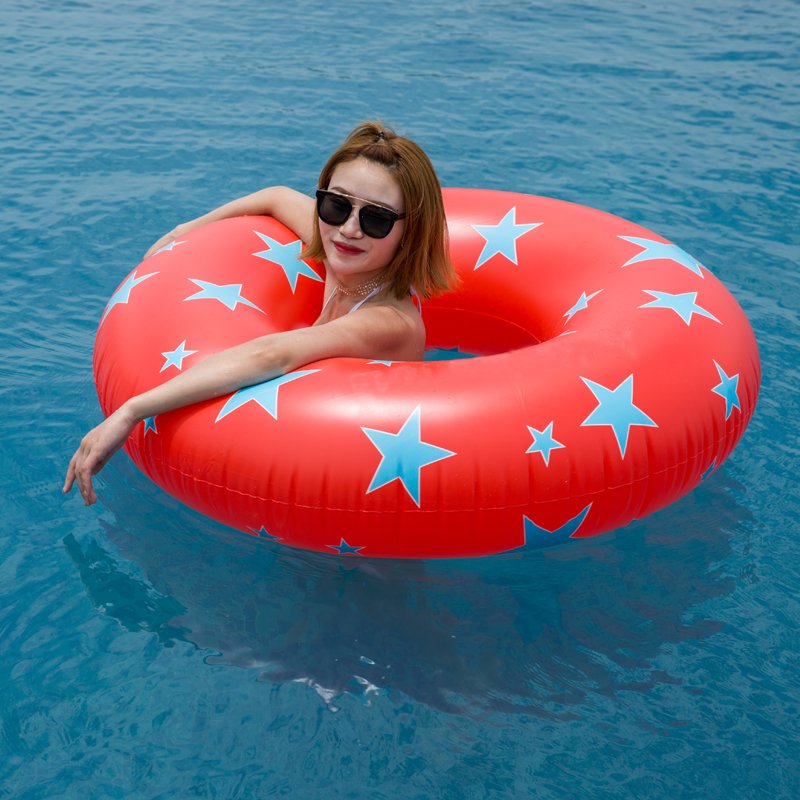 Giant 115cm Rainbow Tropical Palm Tube Inflatable Pool Float Water Party Swimming Ring Fun Outdoor Water Toy - 1