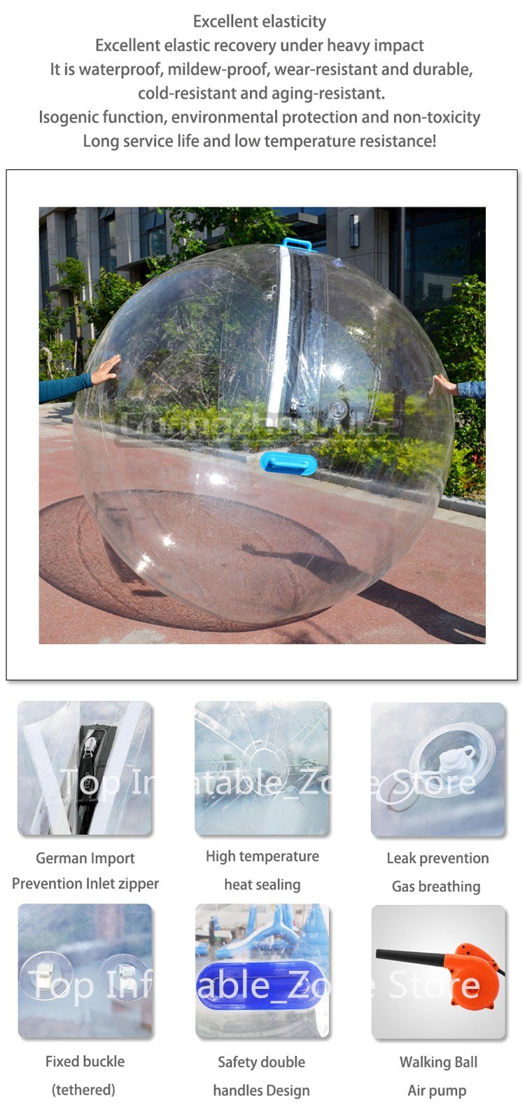 Inflatable Water Walking Ball Zippersealed Beach Sphere Ideal For Running Walking Rentals - 3